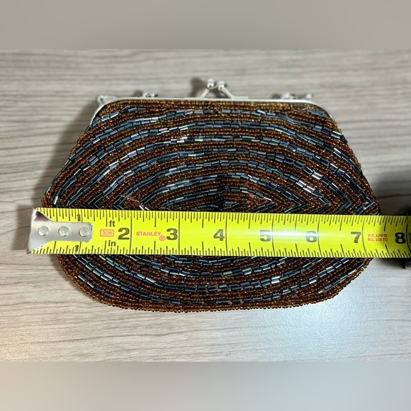 Bijoux Terner Mini Formal Handbag Brown + Blue Beaded Clutch Purse W/ Clasp - Picture 6 of 6